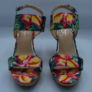 Jessica Simpson - Jeisha - Pink & Green Tropical Wedge Sandal - 9.5